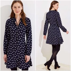 LOFT Bloom Ruffle Tie Neck Dress